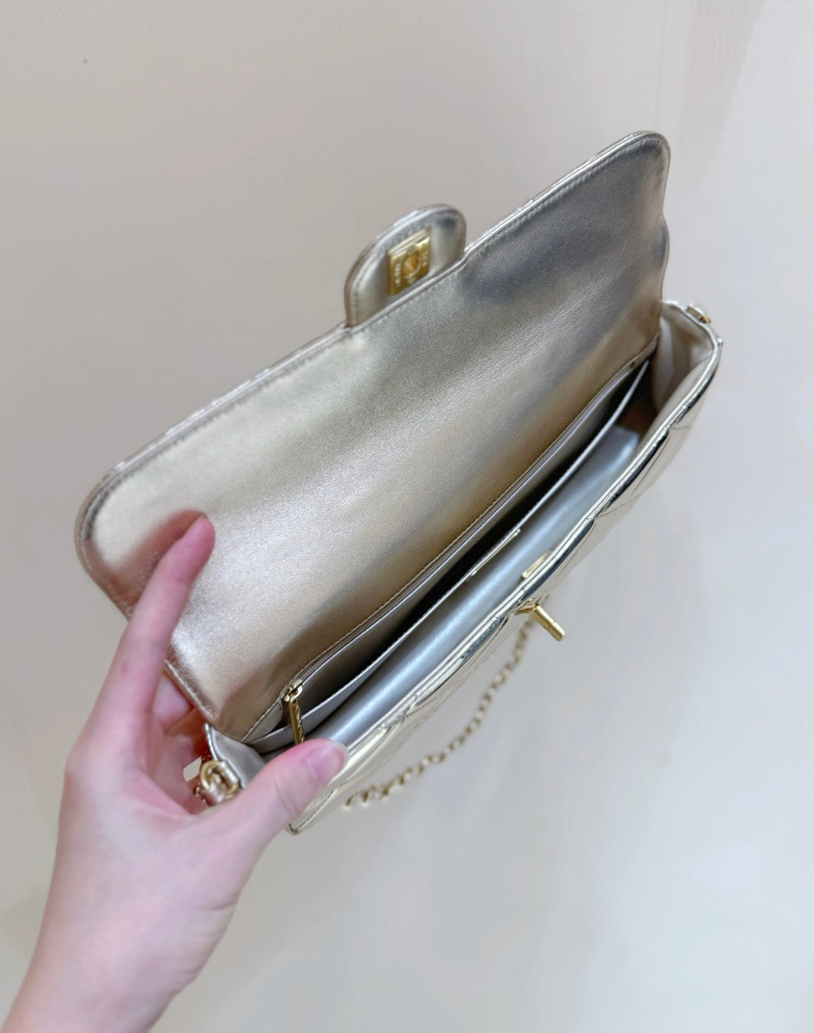 Chanel Large Flap Bag With Top Handle Metallic Mirror Calfskin #375534
