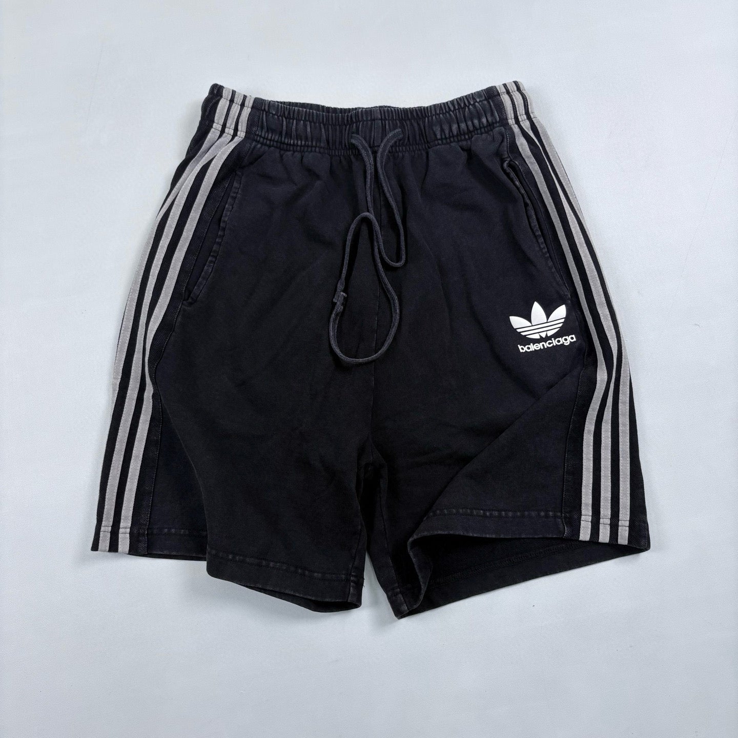 Balenciaga X Adidas Men's and Women's Summer Solid Color Stretch Waist Tie Cotton Shorts #77323