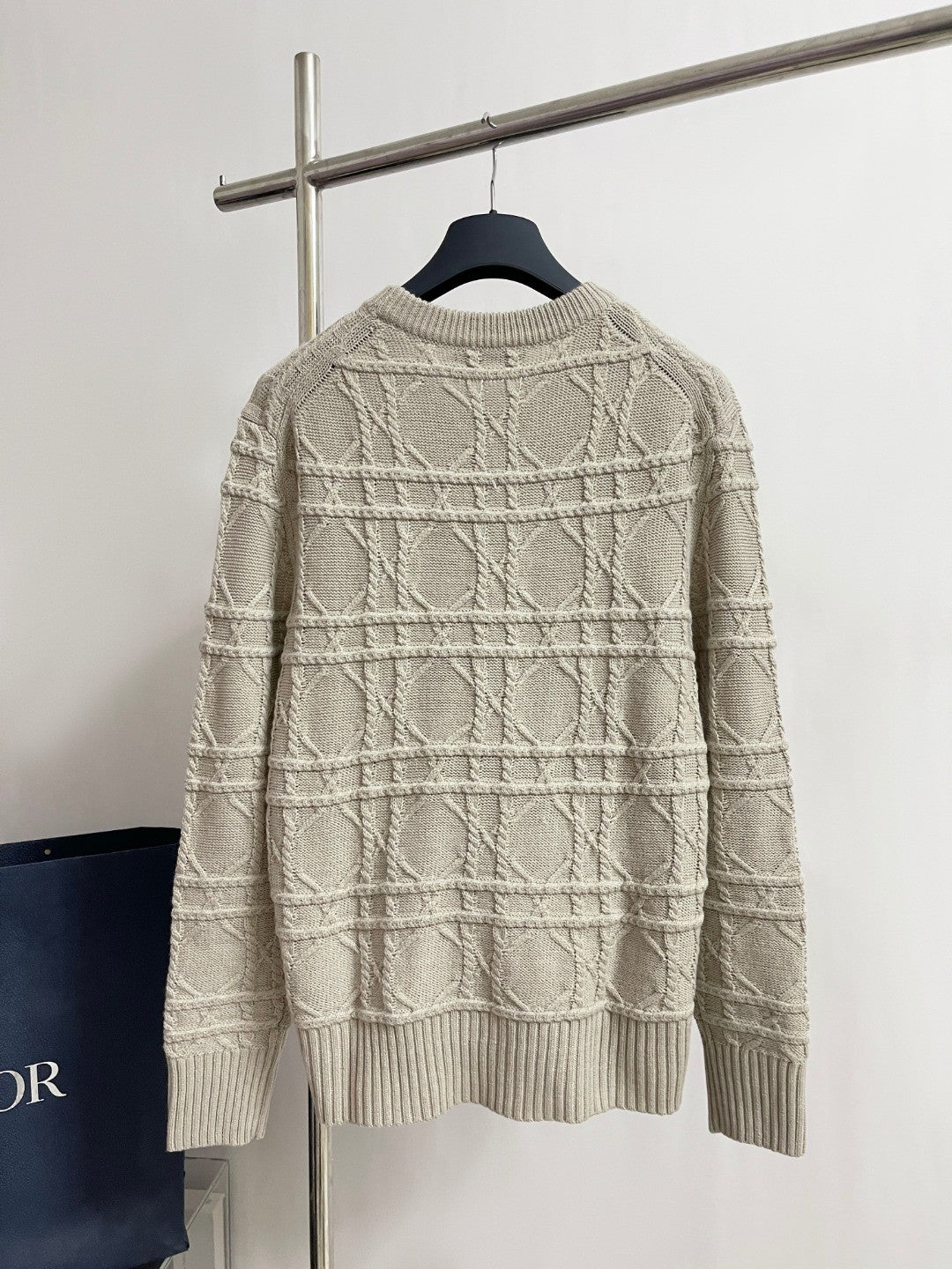 Dior Men's Spring and Autumn Solid Color Printed Ribbed Crew Neck Knit Sweater #75185