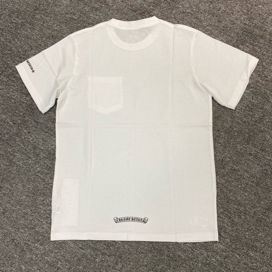 Chrome Hearts Men's and Women's Summer Neckline Sanskrit Letter Round Neck Cotton Short Sleeve T-shirt #72329