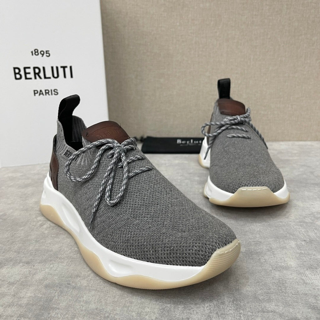 Berluti Shadow Men's Fashion Casual Round Toe Lace Up Flat Low Top Flyknit Sneakers Shoes #79362