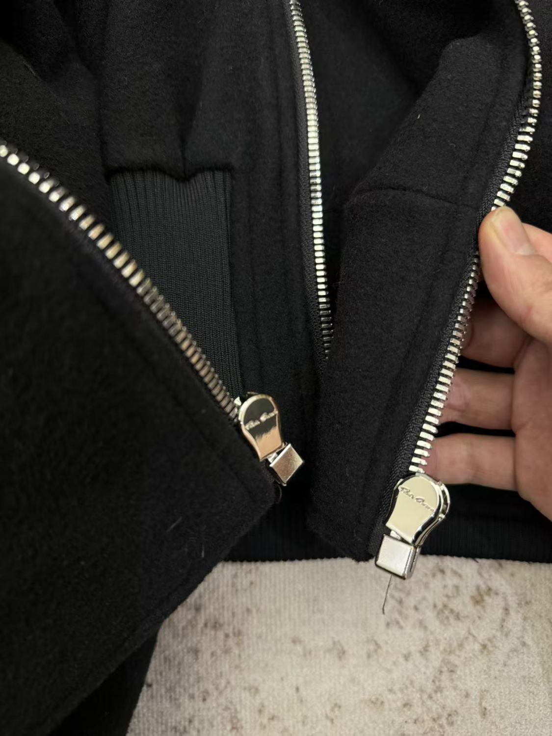 Rick Owens Cropped Hooded Fligh Jacket Black Virgin Wool Cropped Flight Jacket #332196