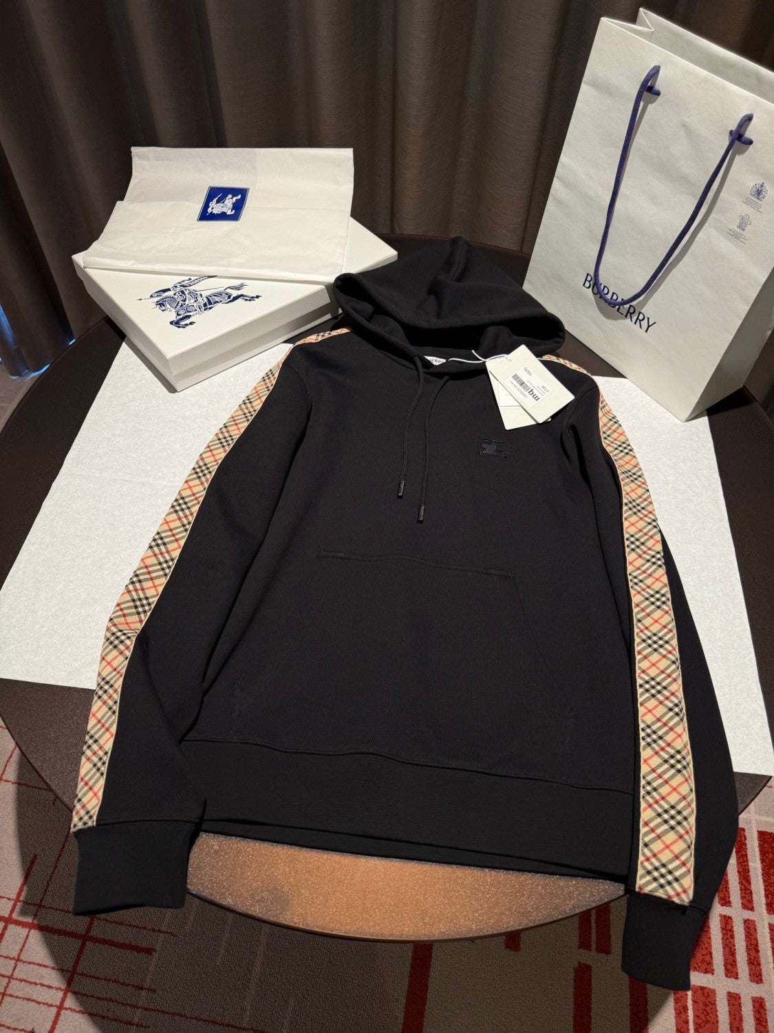 Burberry Men's Spring/Fall Fashion Casual Hooded Zipper Checkered Decorative Cotton Hoodie Jacket #78598
