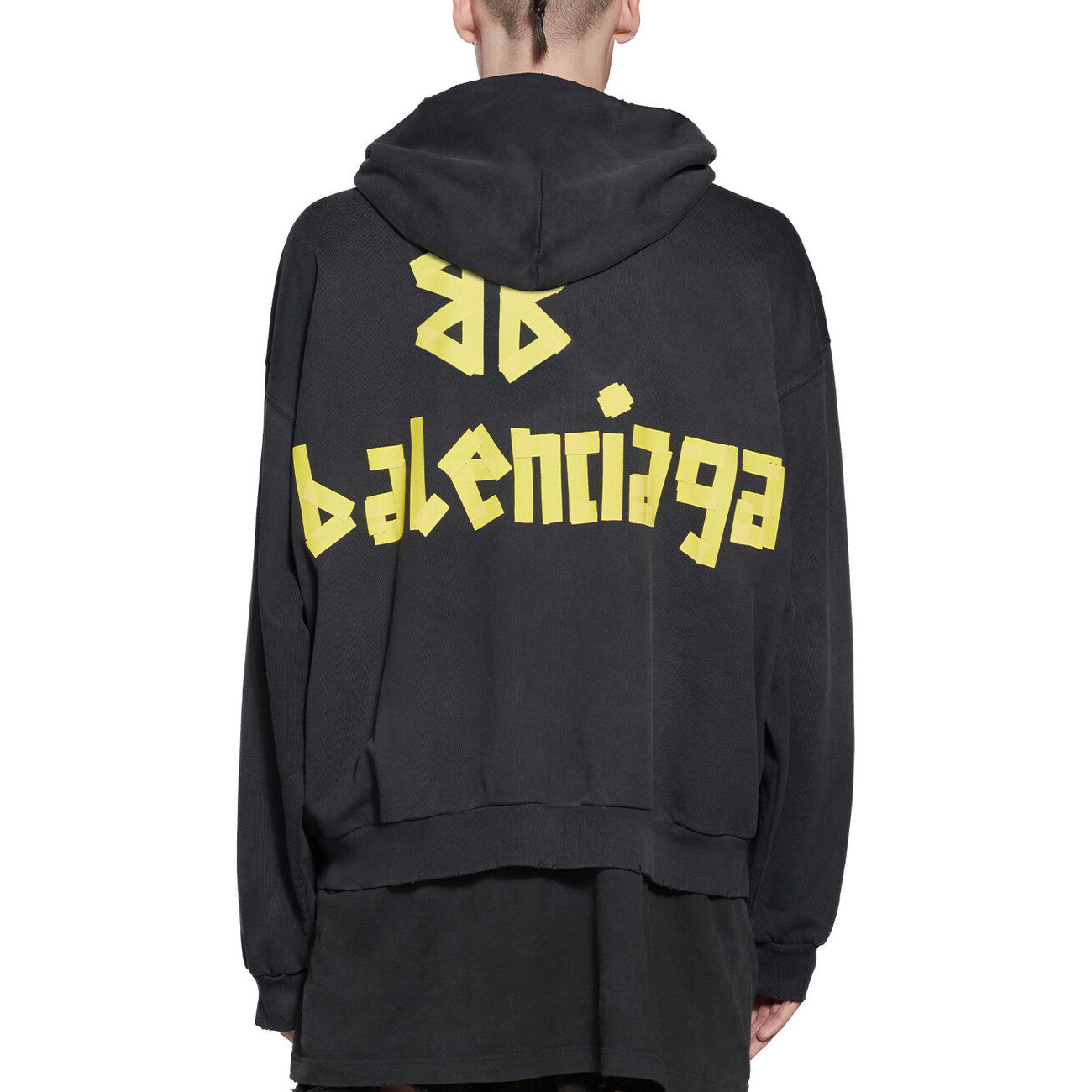 Balenciaga Men's Tape Type Ripped Pocket Oversized Fit Zip Hooded Sweatshirt Pullover #96961