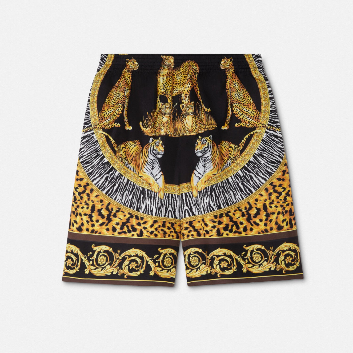Versace Wild Cats Silk Lapel Shirt Shorts Set Men's Luxury Temperament Casual Single-breasted Shirt Elastic Waist Shorts Suit Set Ngvp #2444