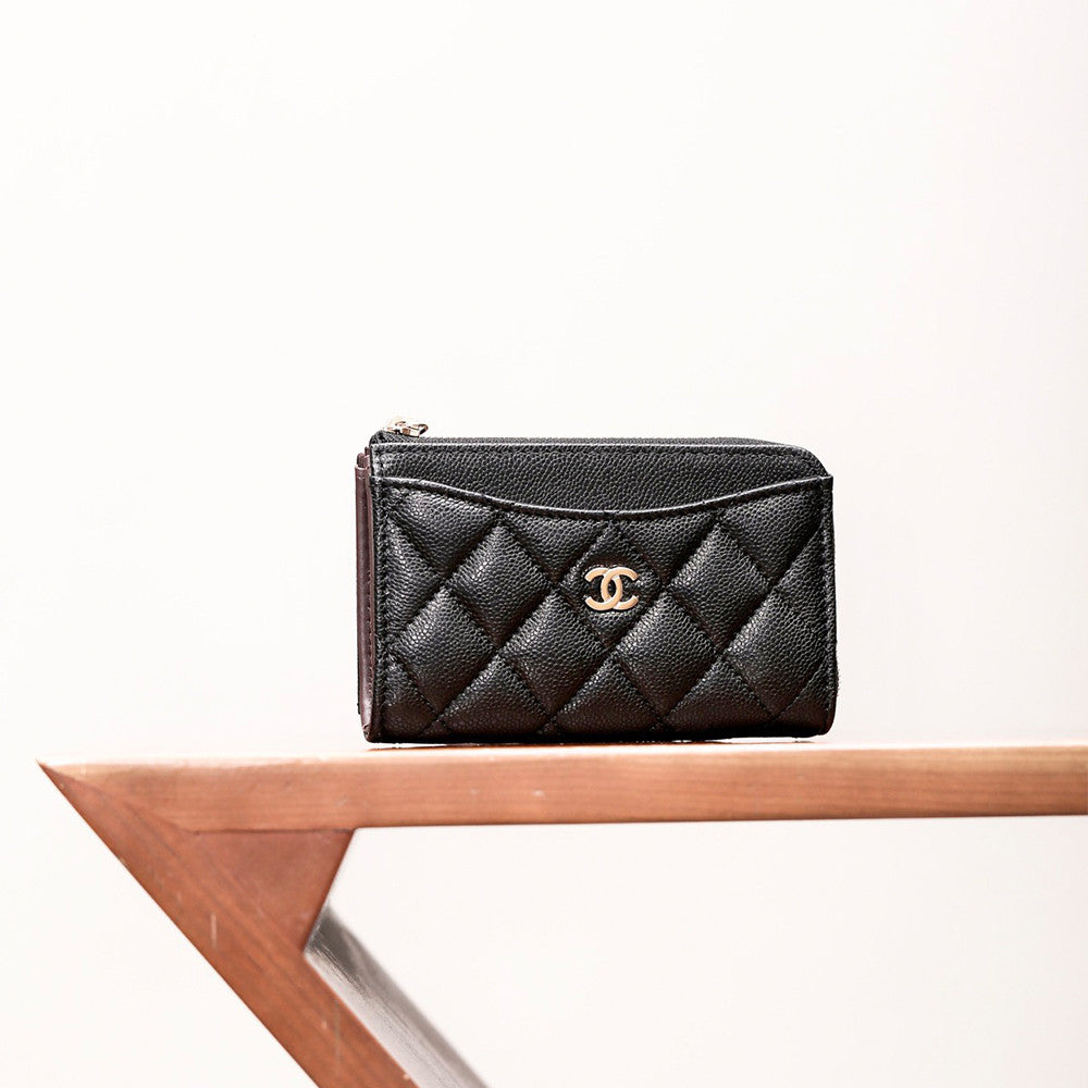 Chanel Diamond Pattern Design Brand Logo Grained Calfskin Card Holder Wallet #262345