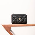 Chanel Diamond Pattern Design Brand Logo Grained Calfskin Card Holder Wallet #262345