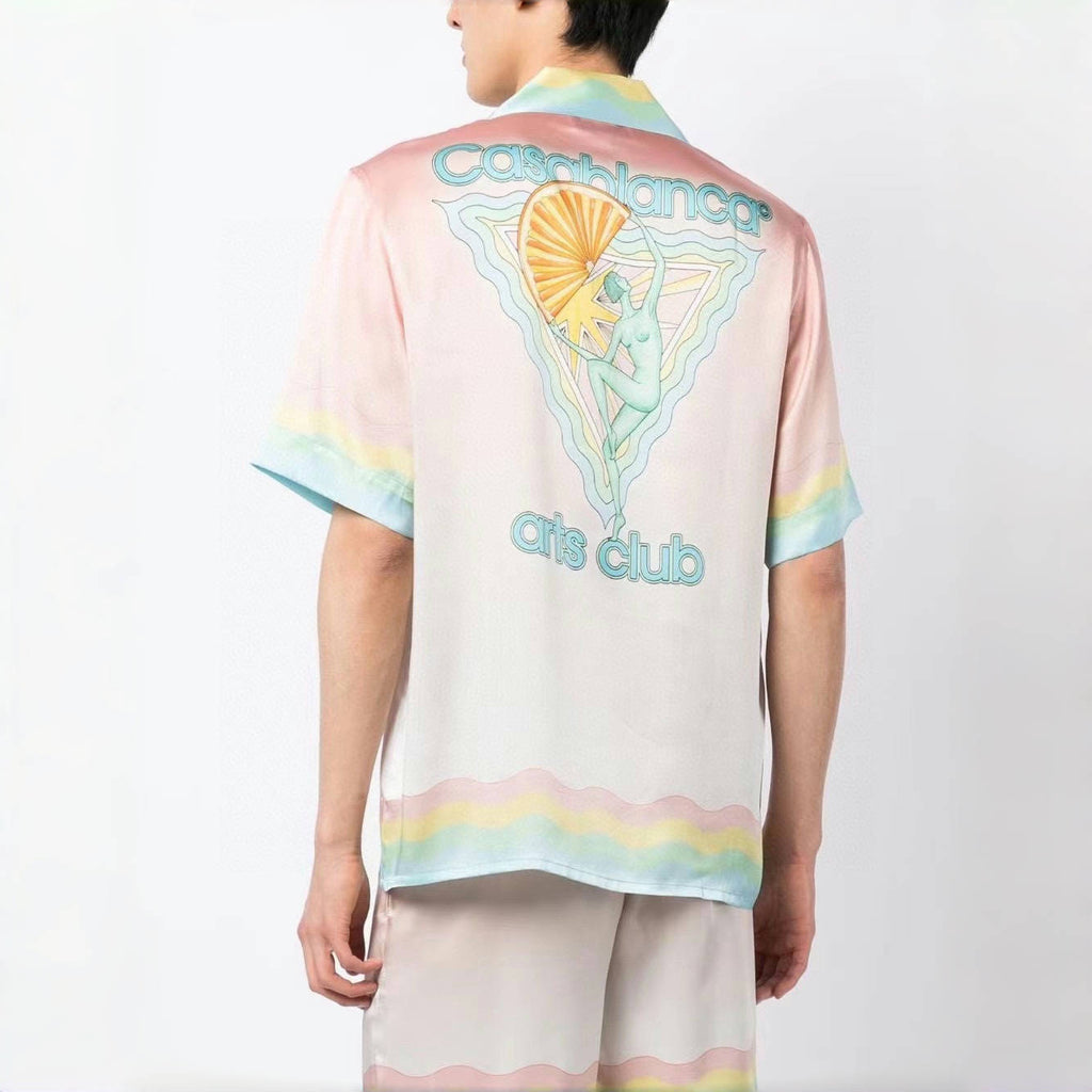 Casablanca Men's Summer Gradient Pattern Printed Single-Button Short-Sleeved Shirt and Casual Shorts Set Suit #77745