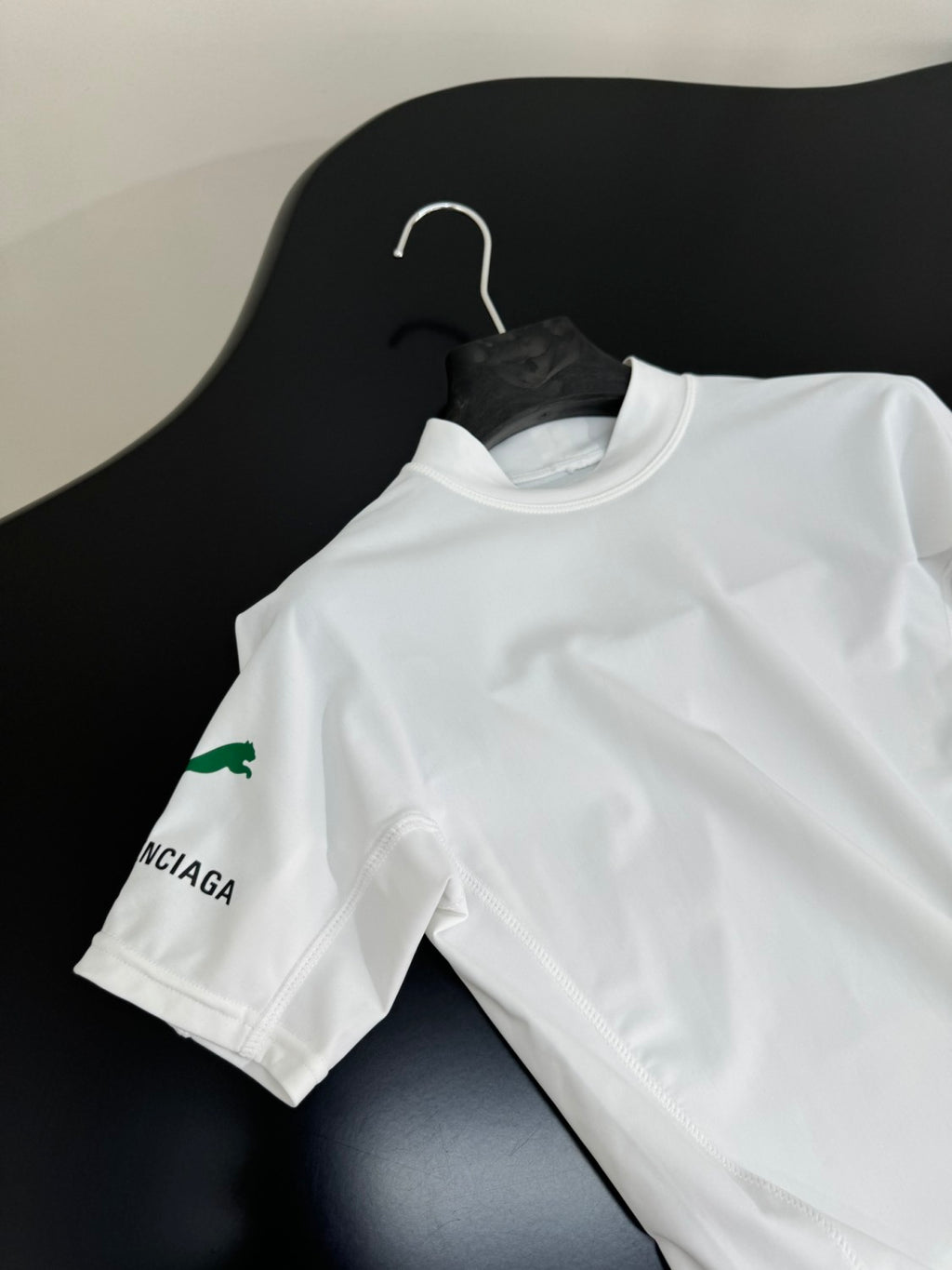 Balenciaga x PUMA Women's and Men's CAT Print White Technical Stretch Fabric Fitted T-shirt #333096