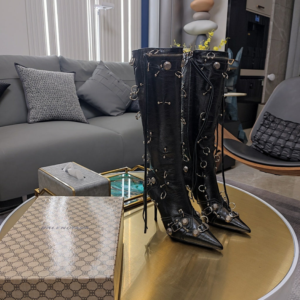 Balenciaga Women's Long Boots With Metal Studs Le Cagloe Motorcycle Boots #333258