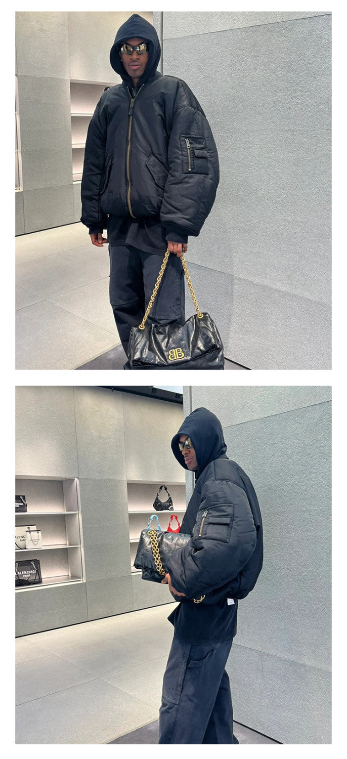 Balenciaga Men's Women's Spring And Autumn Fashion Doing Old Zipper Splicing Hooded Loose Long Sleeve Pilot Jacket Coat Ngvp #8589