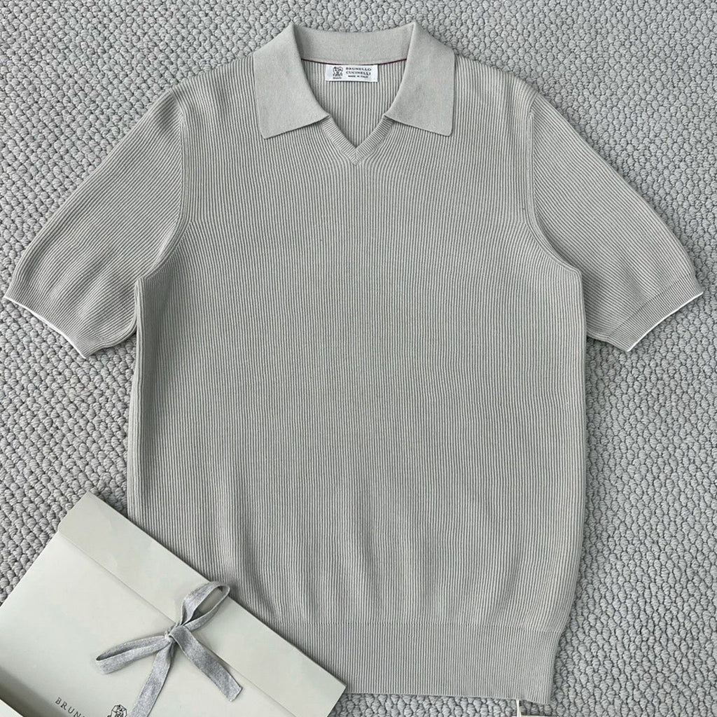 Brunello Cucinelli Men's Business Casual Spring Summer Cotton British Ribbed Knit Polo Shirt Fashion Trend Casual Comfort Lapel T-Shirt Ngvp #1347