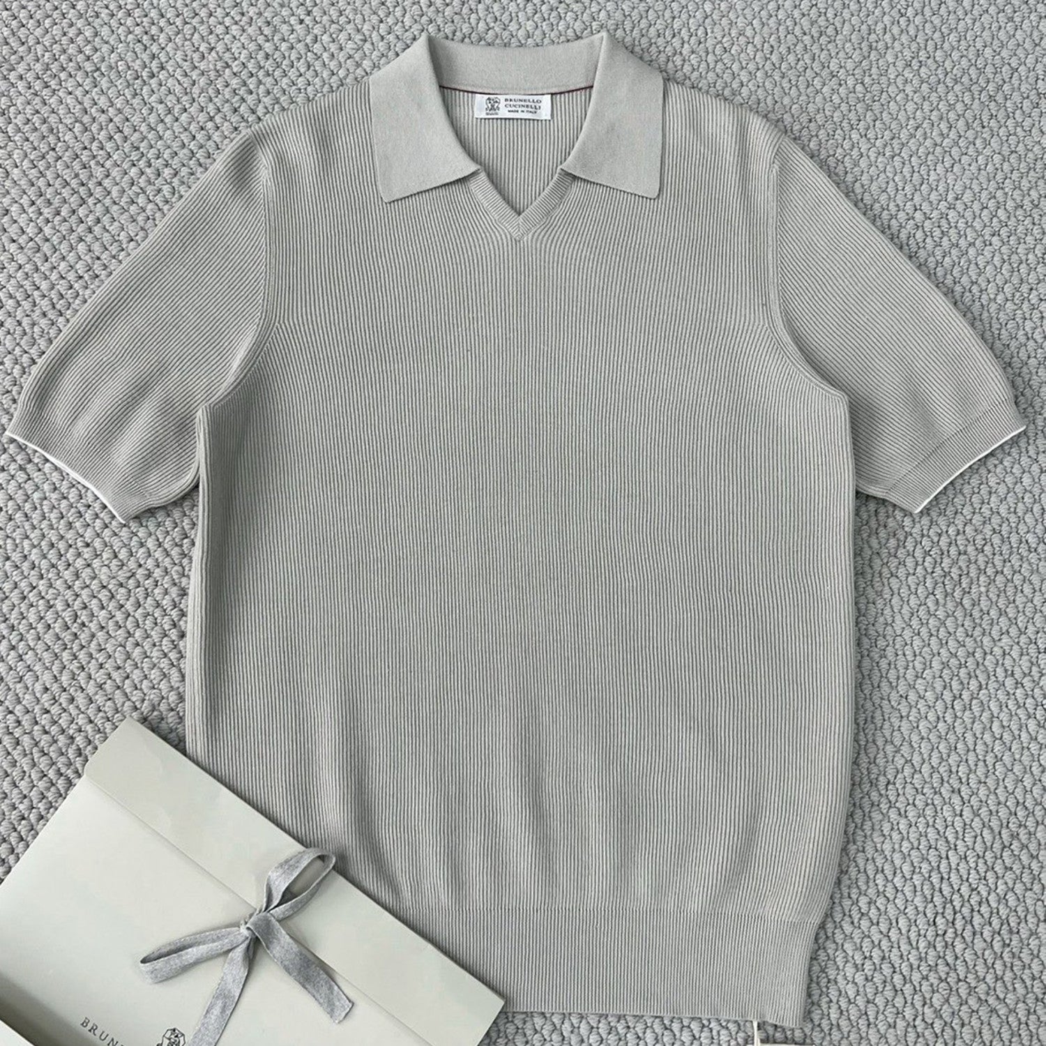 Brunello Cucinelli Men's Business Casual Spring Summer Cotton British Ribbed Knit Polo Shirt Fashion Trend Casual Comfort Lapel T-Shirt Ngvp #1347
