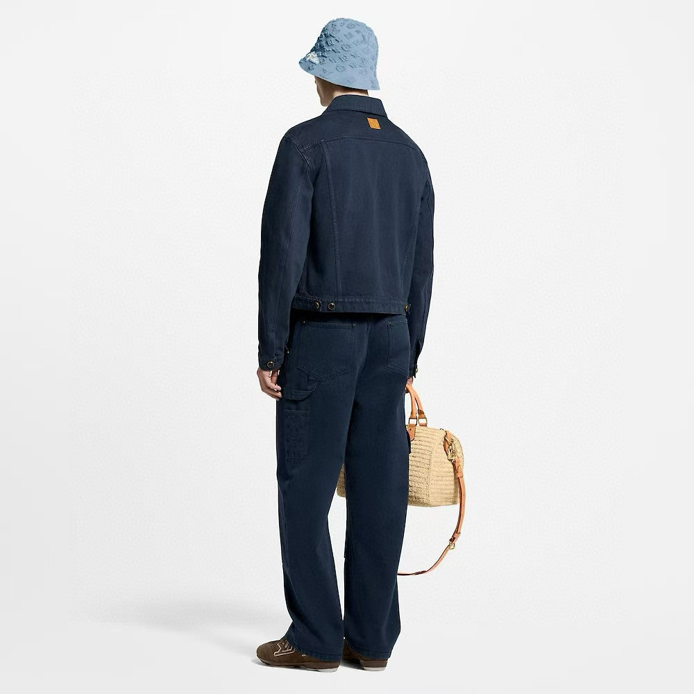 Louis Vuitton Men's Spring/Autumn Solid Colour Embroidered Letter Print Pocket Single-Breasted Long-Sleeved Denim Jacket and Casual Denim Trousers Pants Set Suit #77632