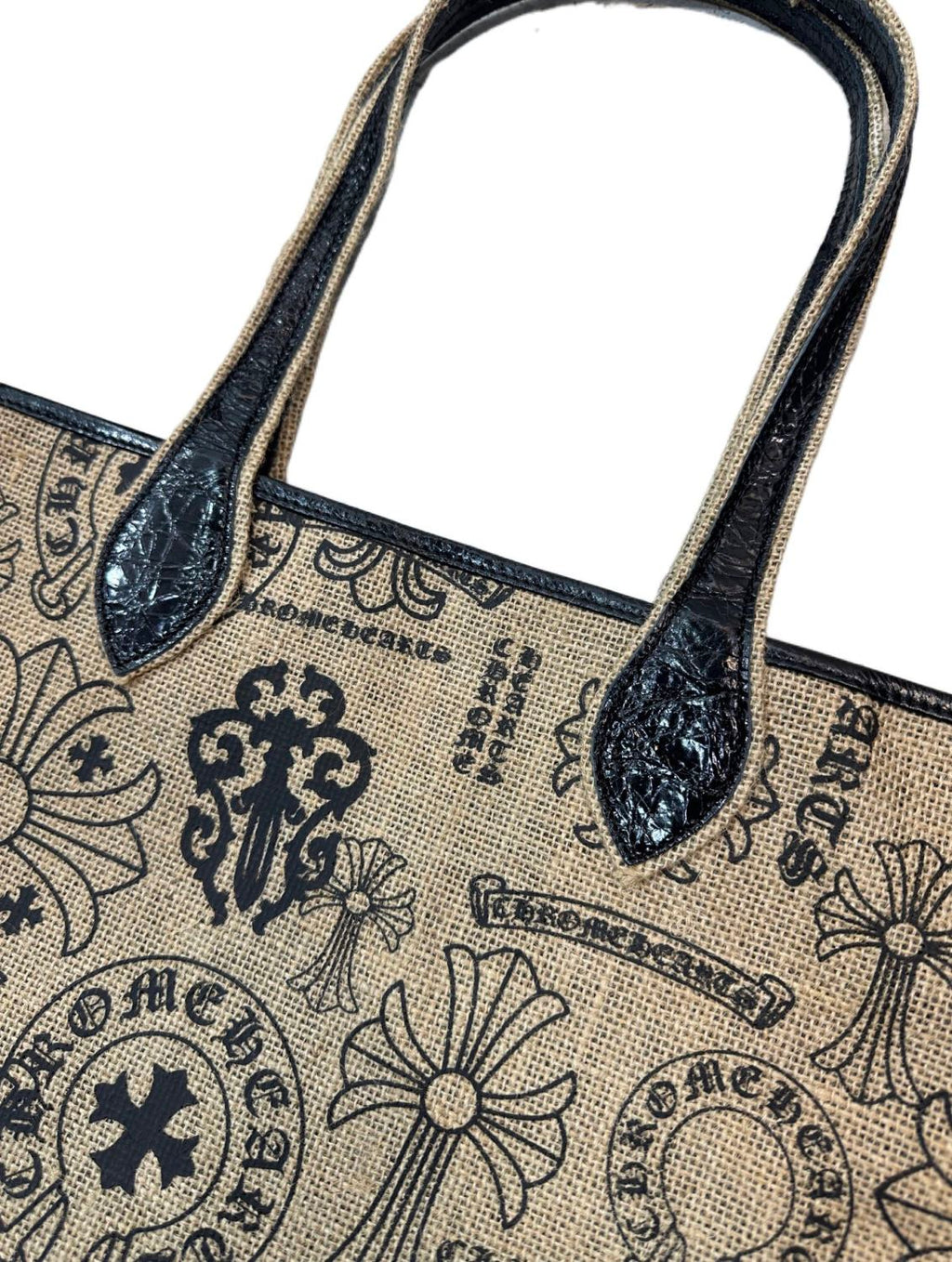 Chrome Hearts Women's All-Over Pattern Printed Straw and Leather Shopping Bag Tote Bags Handbag #77937