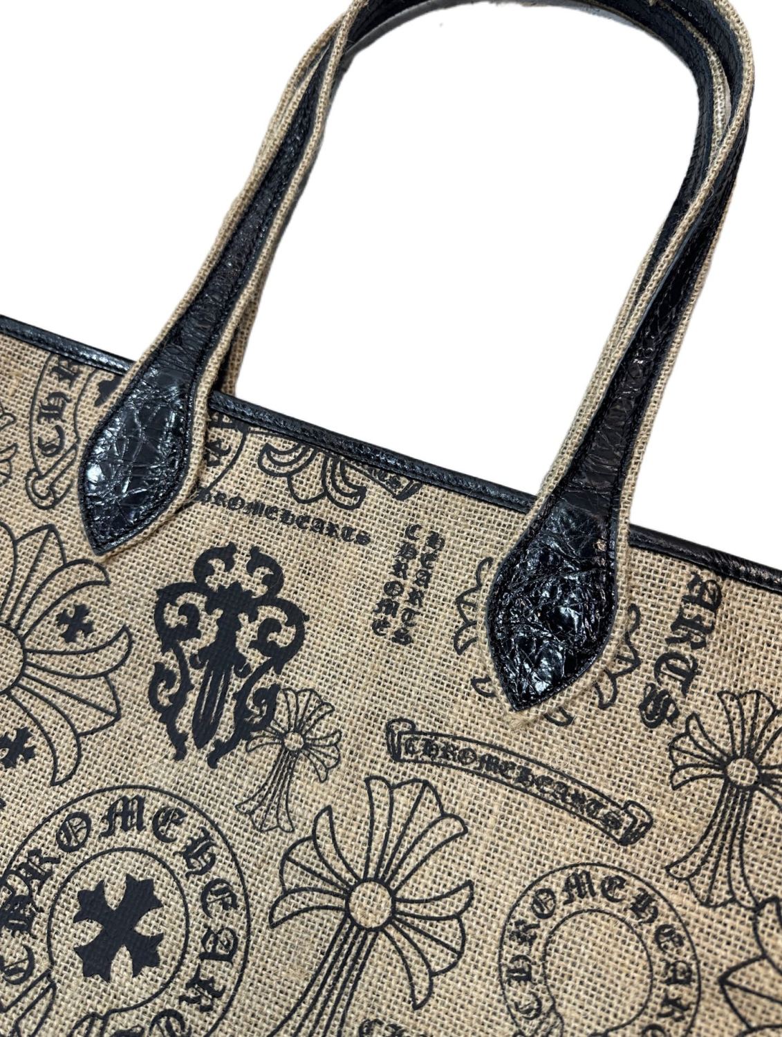 Chrome Hearts Women's All-Over Pattern Printed Straw and Leather Shopping Bag Tote Bags Handbag #77937