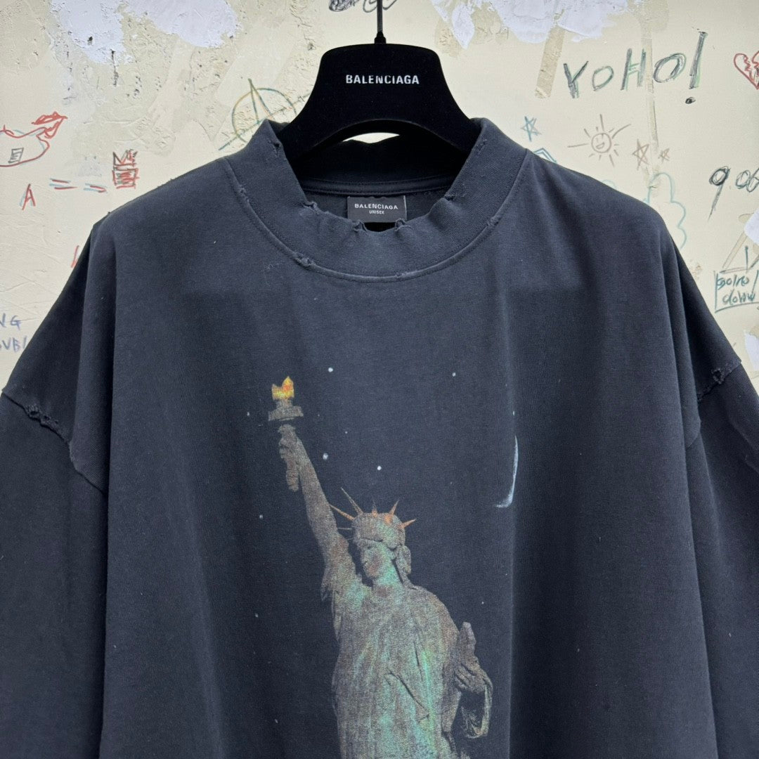 Balenciaga Men's Spring/summer Statue Of Liberty Solid Color Retro Loose Casual Plain Knitted Large Silhouette Short Sleeved T-shirt #72447