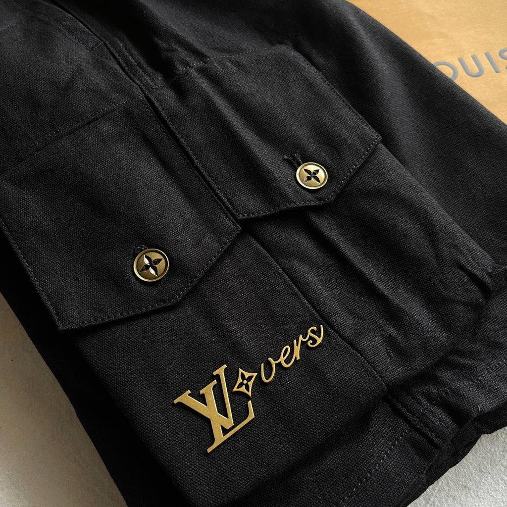 Louis Vuitton Men's Summer Black Logo Letter Loose 5 Points Short Pants #98875