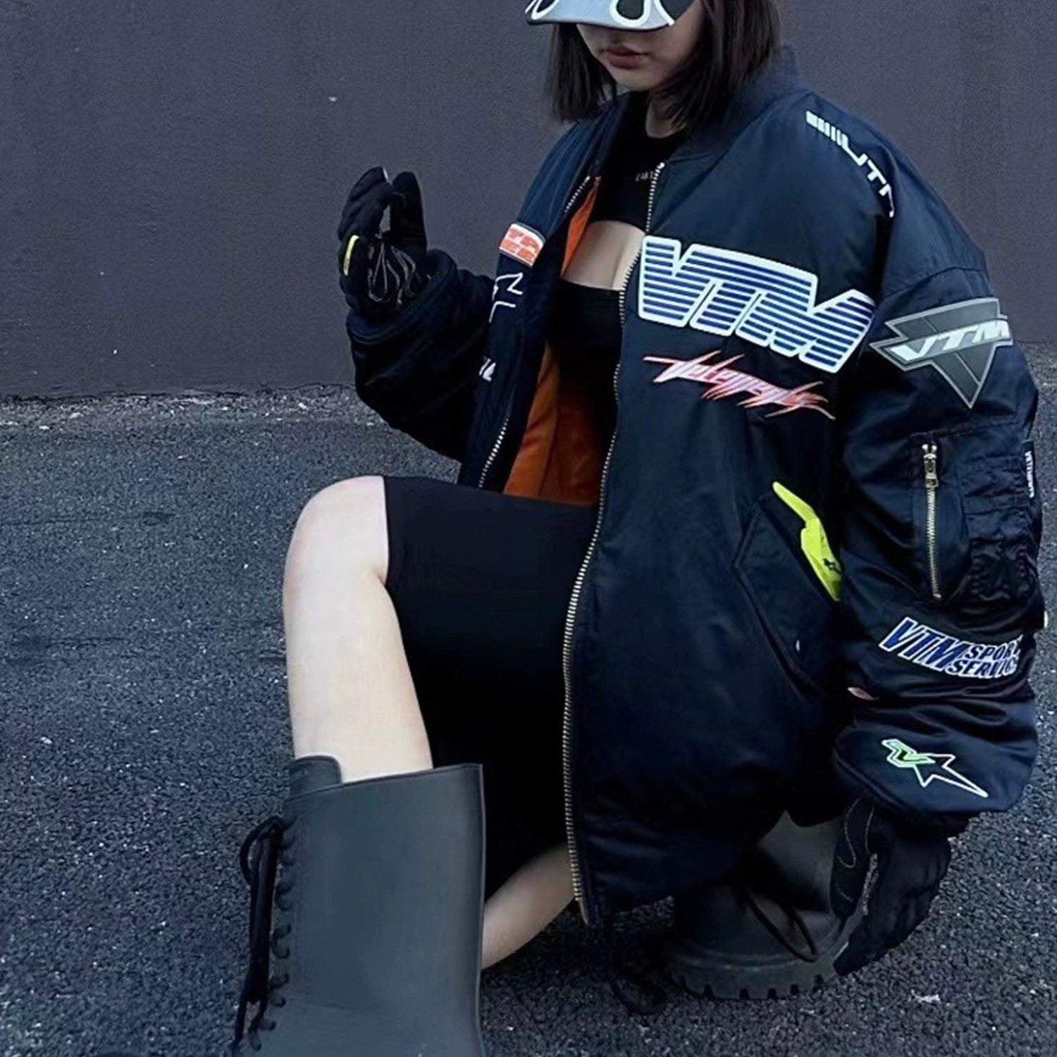 Vetements Men's Spring And Autumn Fashion High Street Racing Suit Metal Zipper Standing Collar Jacket Embroidered Logo Black Jacket  #98328