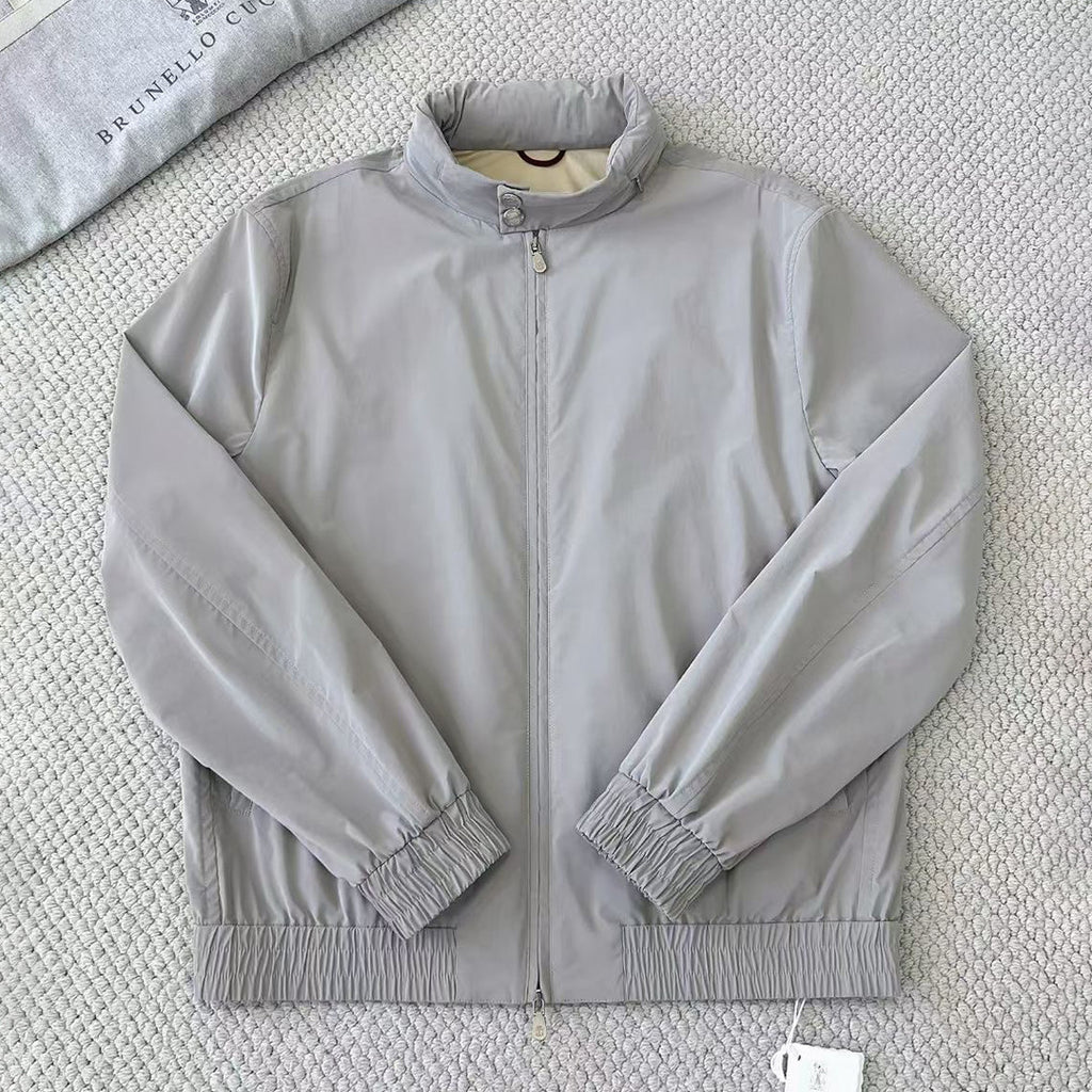 Brunello Cucinelli Men's Spring/Autumn Water-Resistant Bonded Cotton Unlined Outerwear Jacket Solid Color Zipper High Neck Tie With Packable Hood Ngvp #2287
