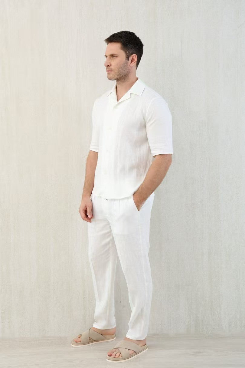 Brunello Cucinelli Men's Linen Loose Summer Single-Breasted Solid Color Lapel Short Sleeve Shirt Ngvp #1454