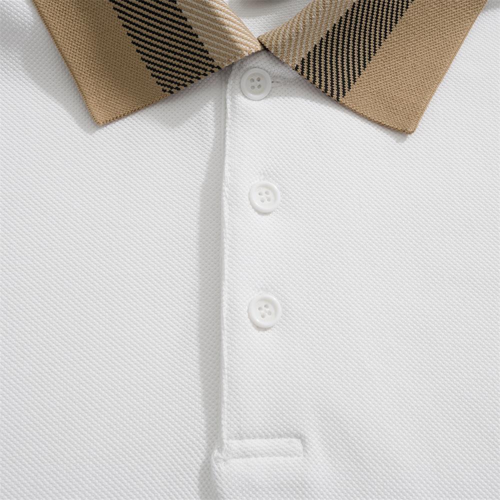 Burberry Men's Summer Check Printed Polo Neck Solid Color Casual Short Sleeve T-Shirt #75622