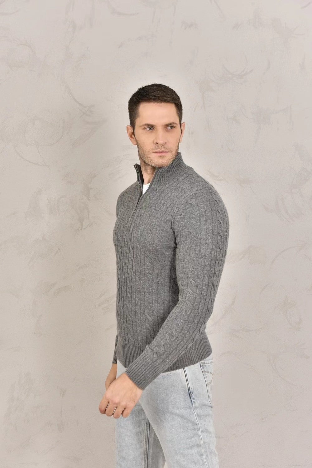 Loro Piana Men's Fall/Winter Half High Neck Zipper Long Sleeve Cashmere Fitted Knit Sweater Ngvp #9738