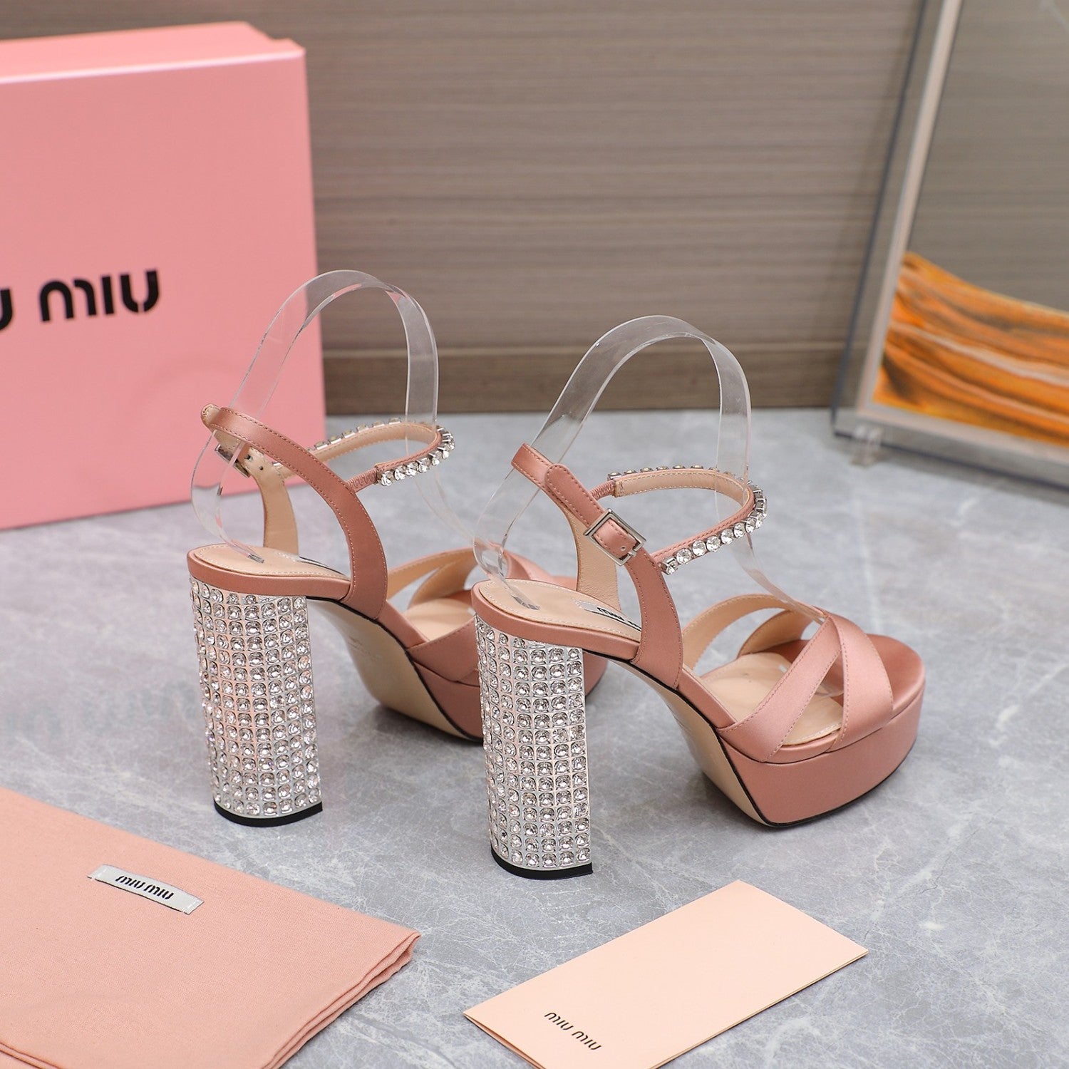 MiuMiu Women's Summer Solid Colour Sheepskin Diamonds High Heeled Sandals Shoes #76786