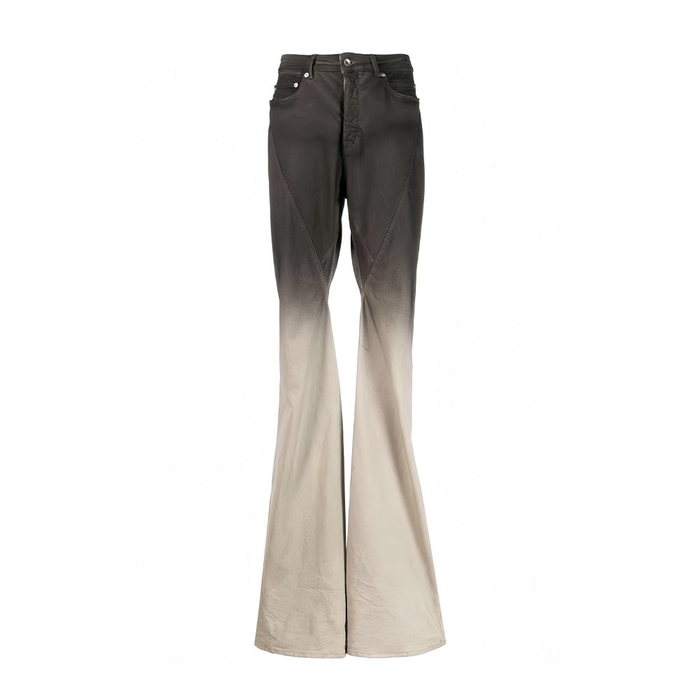 Rick Owens Men's Cotton Casual Zipper Black Gradient Skinny Wash Denim Flare Pants Ngvp #7286
