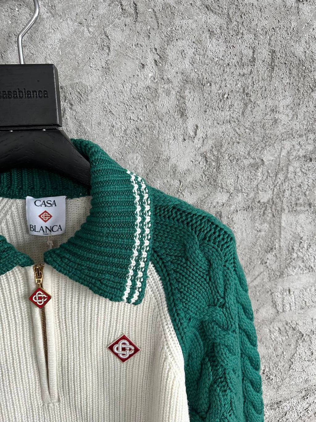 Casablanca Men's And Women's Spring/fall Fashion Casual Collared Half-zip Logo Wool Knit Sweater #78495