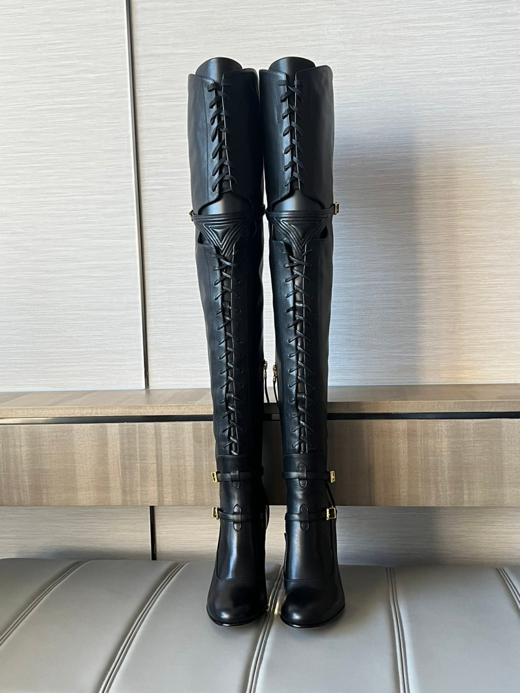 FENDI Women's Classic Solid Color Round-Toe Calfskin Over The Knee Boots For Fall/Winter Shoe #78957