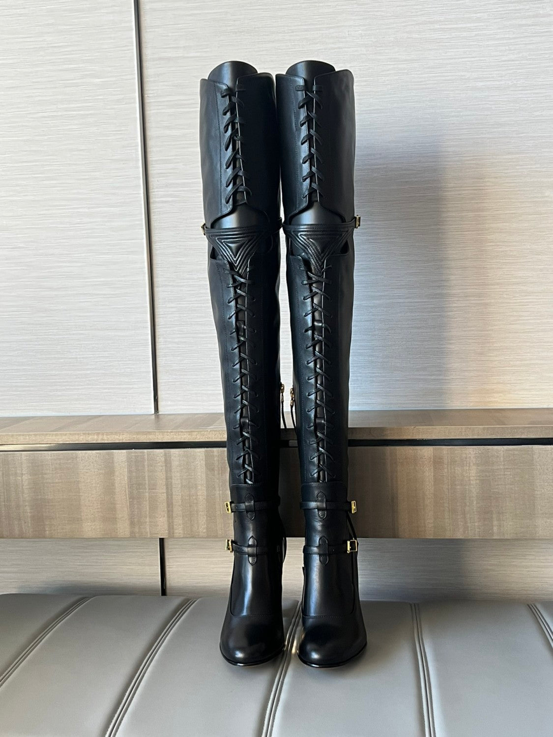 FENDI Women's Classic Solid Color Round-Toe Calfskin Over The Knee Boots For Fall/Winter Shoe #78957