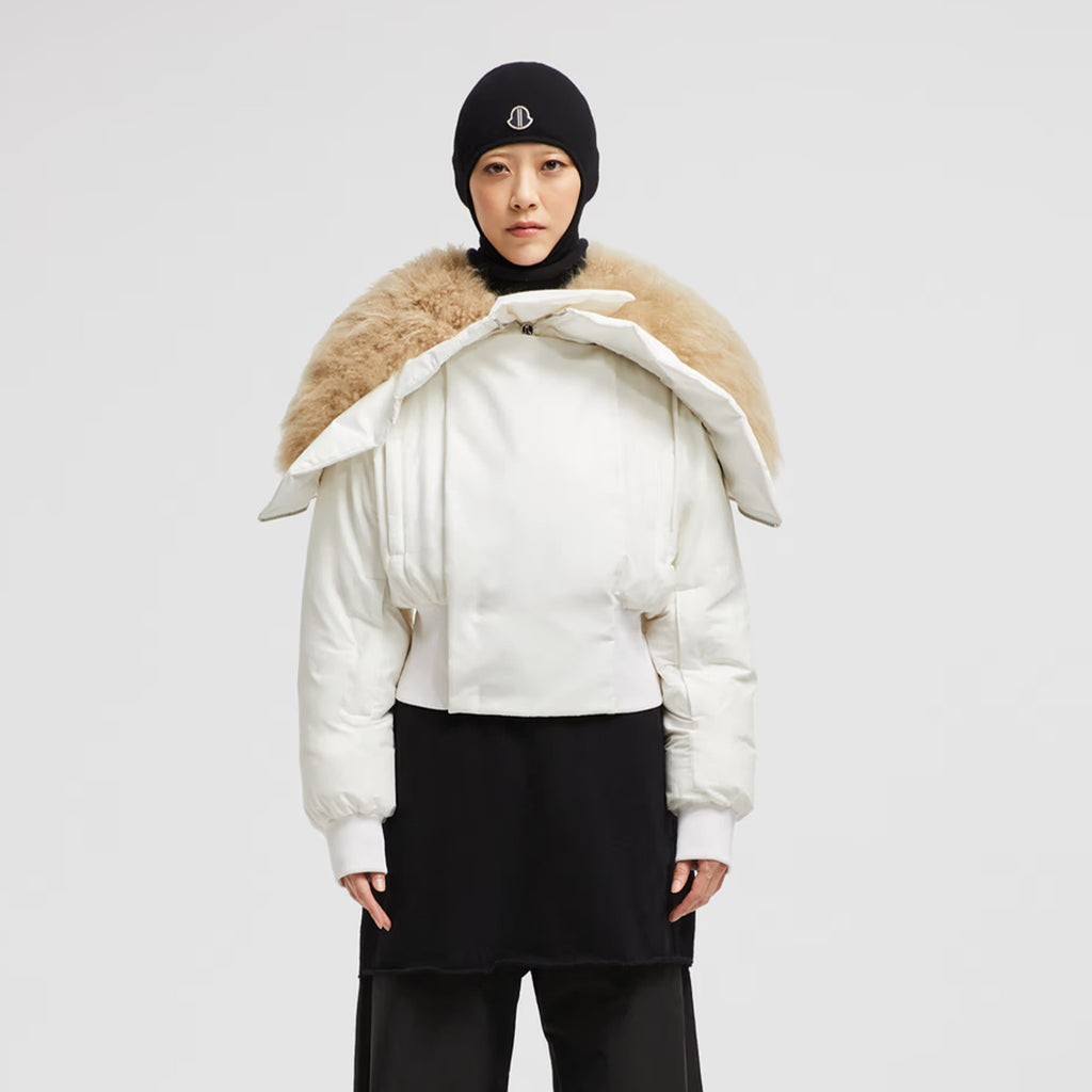 Moncler x Rick Owens Men's Women's Autumn And Winter Large Fur Collar Removable Trend High Street White Down Jacket Zip Hooded Jacket Ngvp #9794