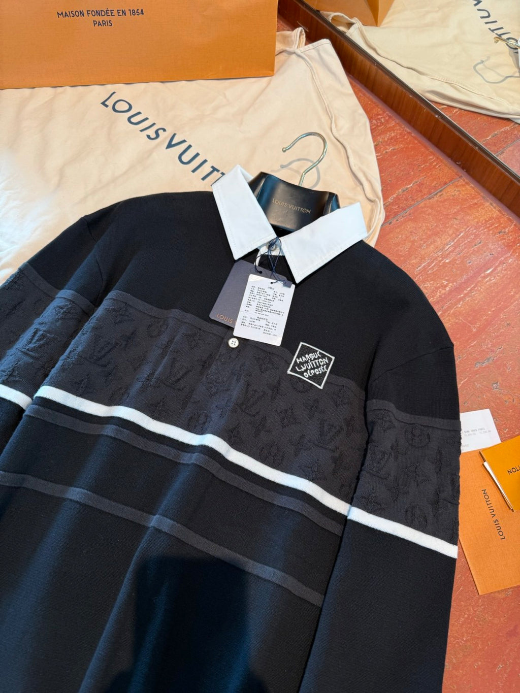 Louis Vuitton Men's Spring Summer Stripe Colour Block Long Sleeve Polo Neck Knit T-Shirt #76619