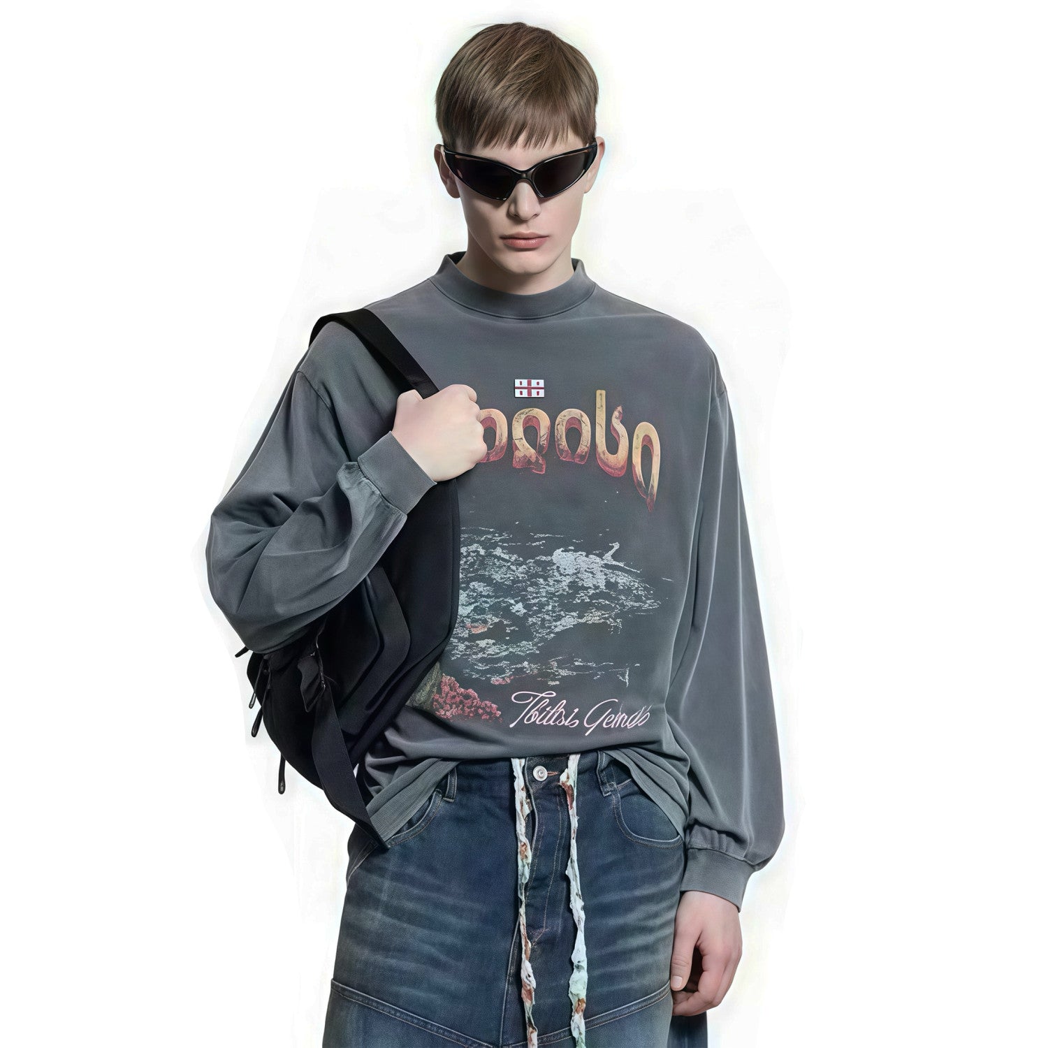 Balenciaga Men's Summer Letter Printed Round Neck Loose Faded Tbilisi Long Sleeve Short Sleeve T-Shirt Ngvp #1156