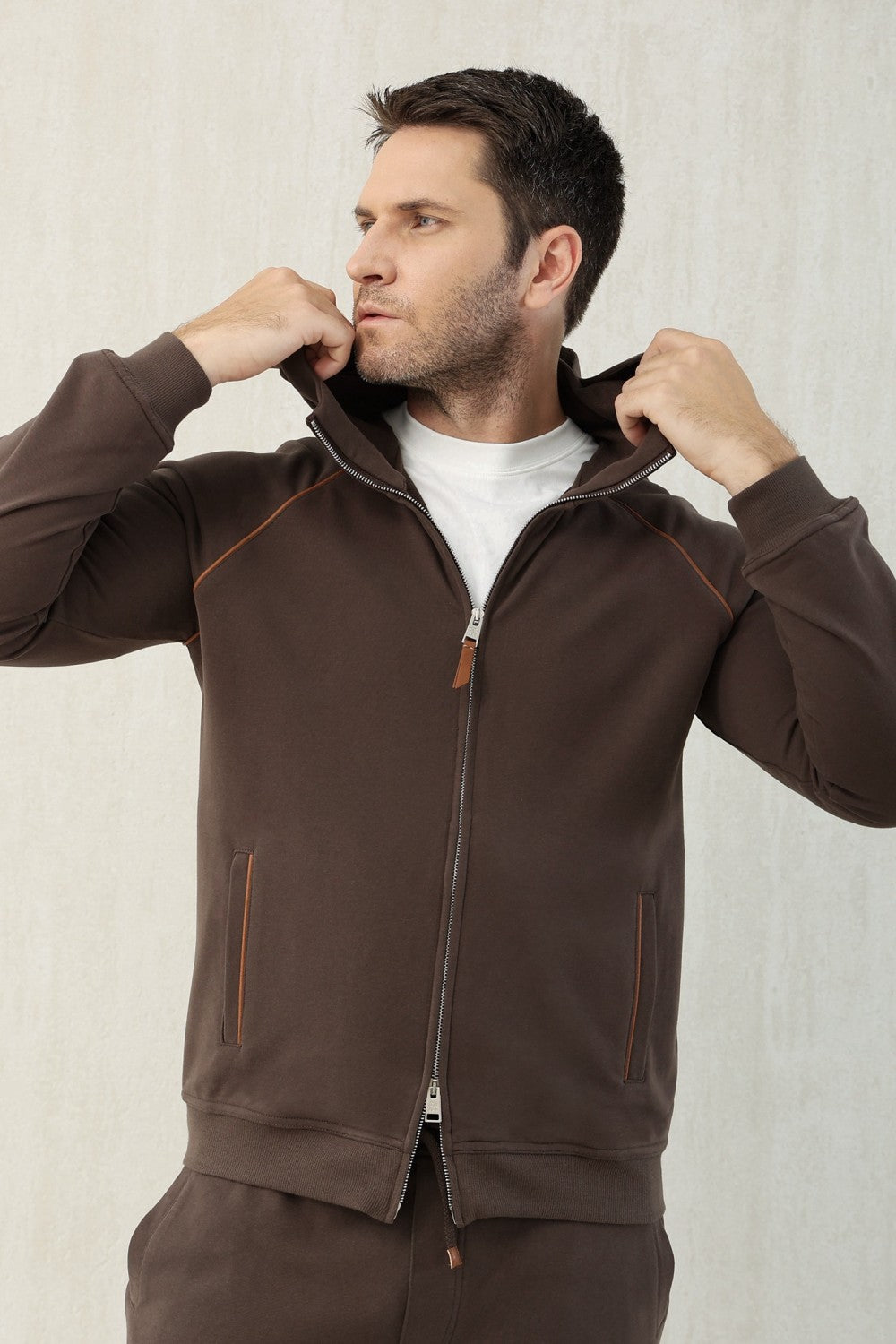 Brunello Cucinelli Men's Techno Cotton French Terry Hooded Long Sleeve Casual Athletic Sweatshirt Solid Color Zipper Spring Jacket Ngvp #1675