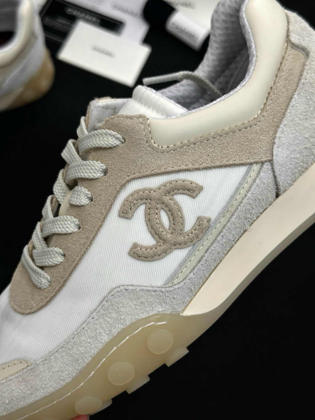 CHANEL Sneakers Mixed Fibers Suede Calfskin Calfskin #380548