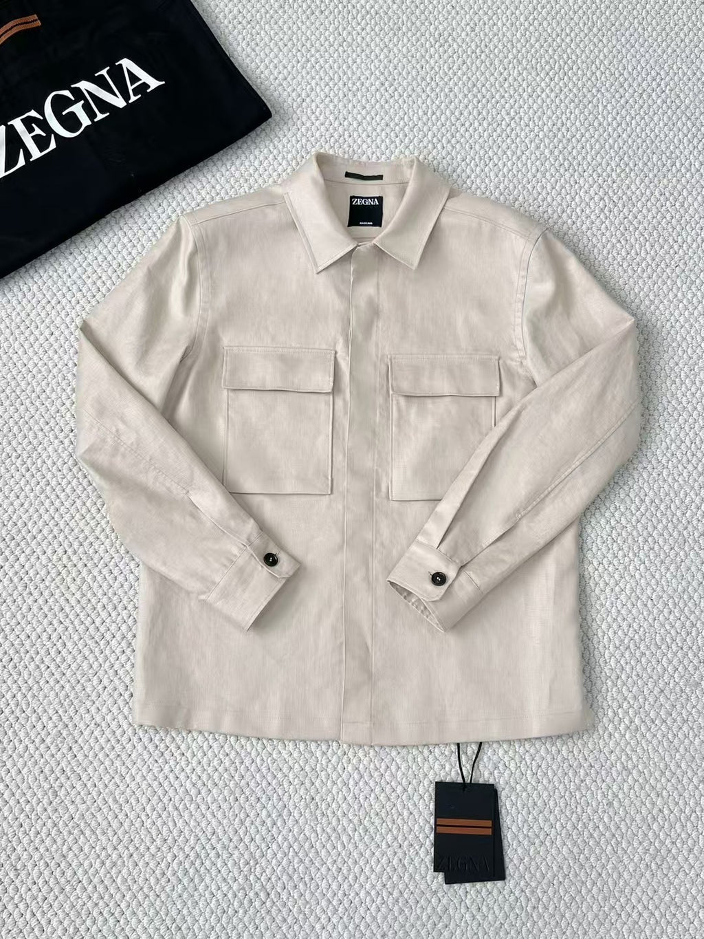 Ermenegildo Zegna Oasi Lino Shirt Jacket Men's Spring And Summer Lapel Single-breasted Pocket Temperament Shirt Simple Commuter Jacket Ngvp #1185