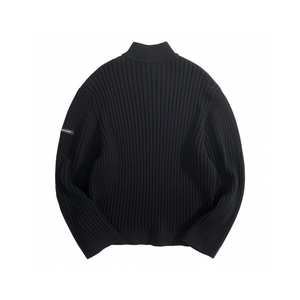 Balenciaga Men's And Women's Spring/Fall Fashion Classic Solid Color High-Neck Pullover Half Zip Ribbed Sweater #78716