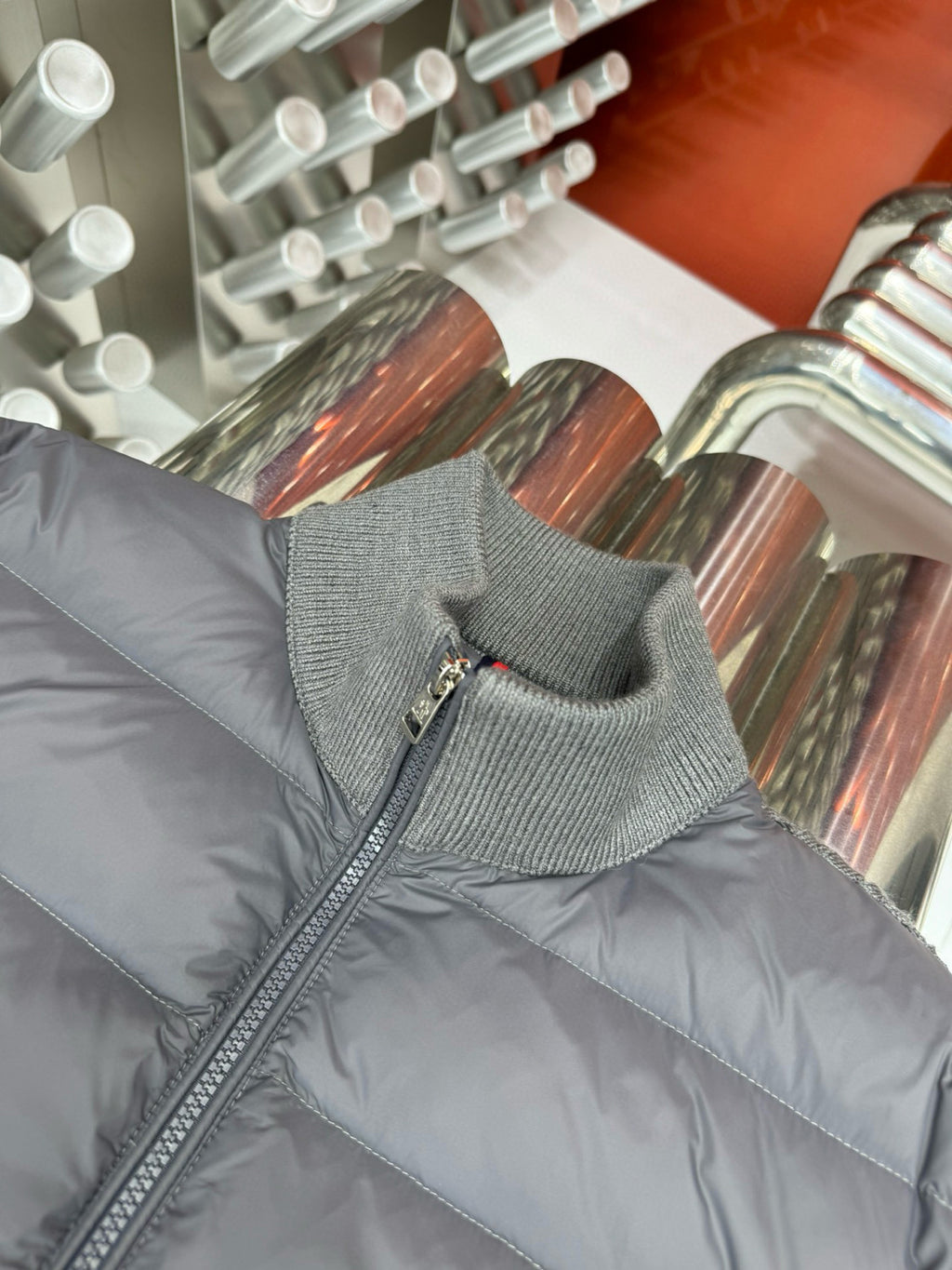 Moncler Men's Autumn And Winter Solid Colour Stand-up Collar Zip-up Striped Wool Patchwork Puffer Down Jacket #77833