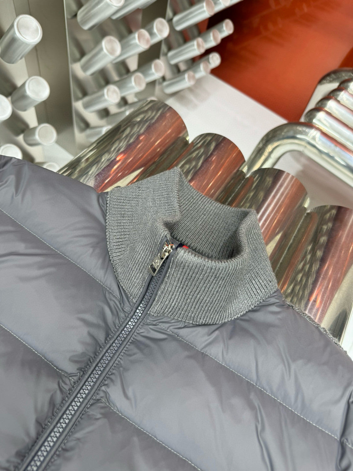 Moncler Men's Autumn And Winter Solid Colour Stand-up Collar Zip-up Striped Wool Patchwork Puffer Down Jacket #77833