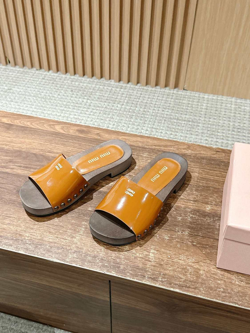 MiuMiu Women's Summer Fashion Casual Round Toe Slip On Suede Leather Wooden Sole Sandals Shoes #78432