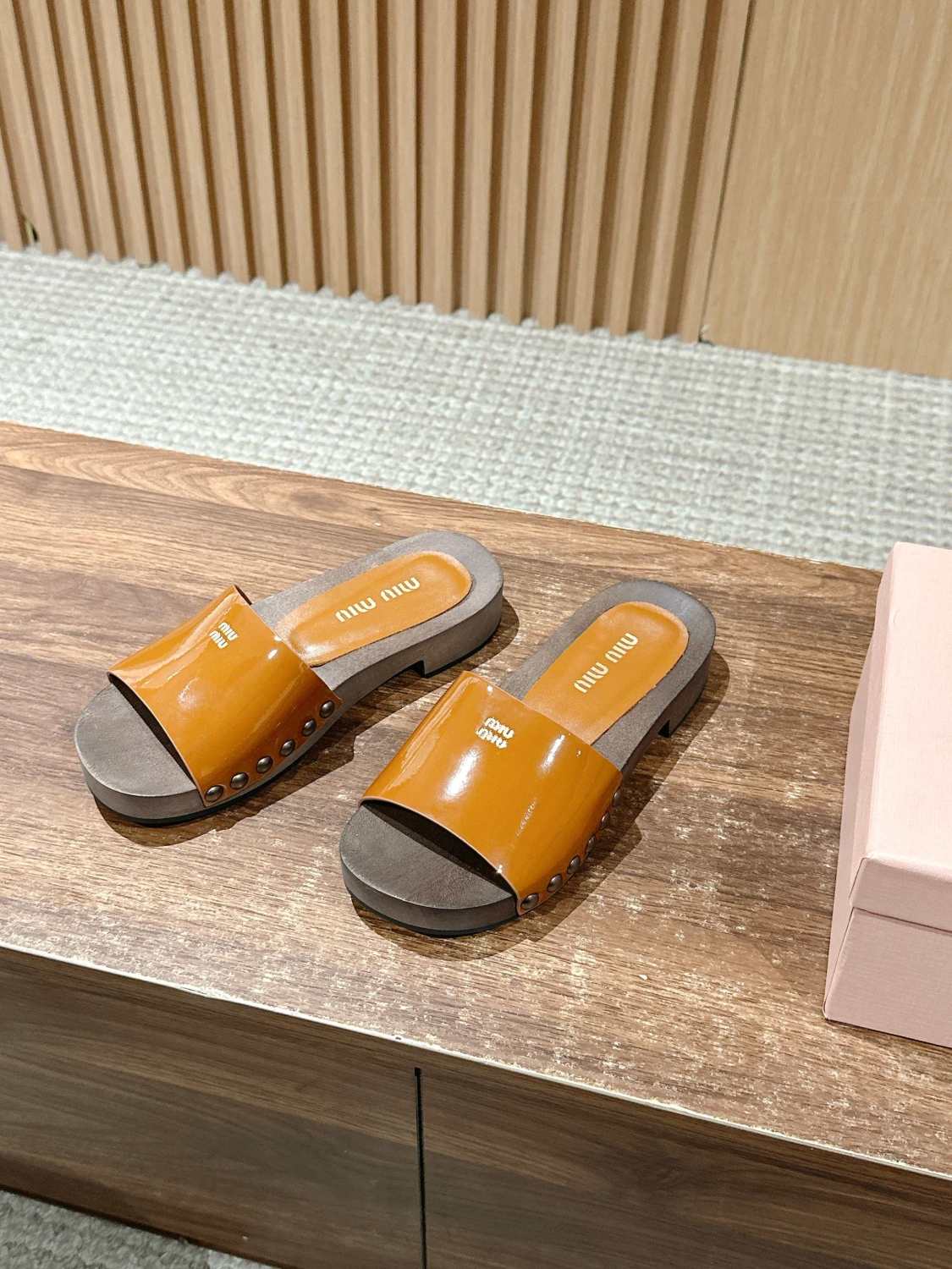 MiuMiu Women's Summer Fashion Casual Round Toe Slip On Suede Leather Wooden Sole Sandals Shoes #78432