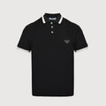 Prada Men's Summer Logo Colorblocked Lapel Cotton Short Sleeve Straight Polo Shirt #81275