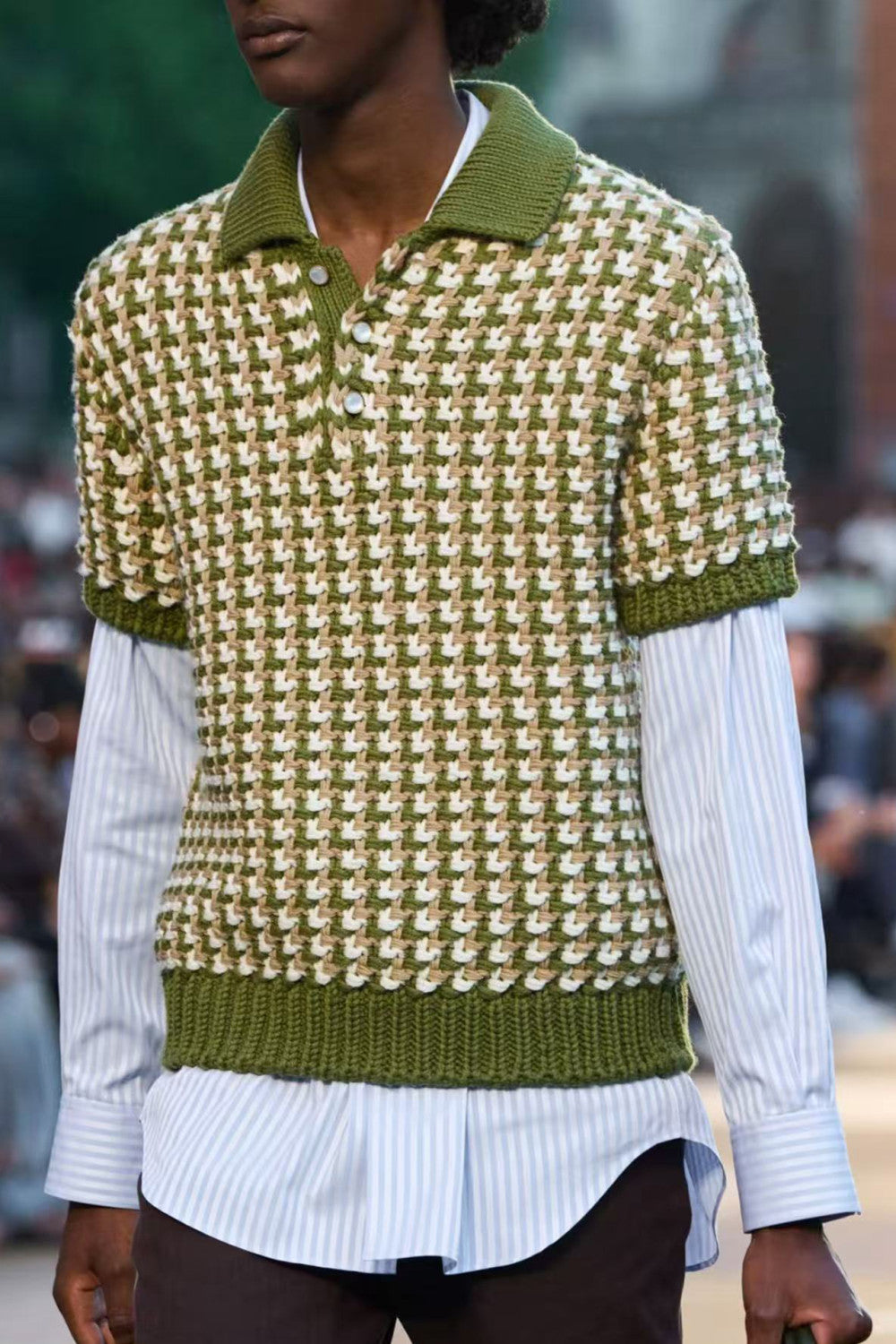 Louis Vuitton Men's Spring/Summer Color-Block Jacquard Knit Lapel Short-Sleeve Polo Shirt Ngvp #2387