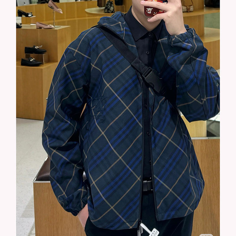 Burberry Men's Spring and Autumn Check Twill Jacket Shorts Set Equestrian Rider Logo Applique Fashion High Street Trend Hooded Jacket Drawstring Shorts Set Suit #81226