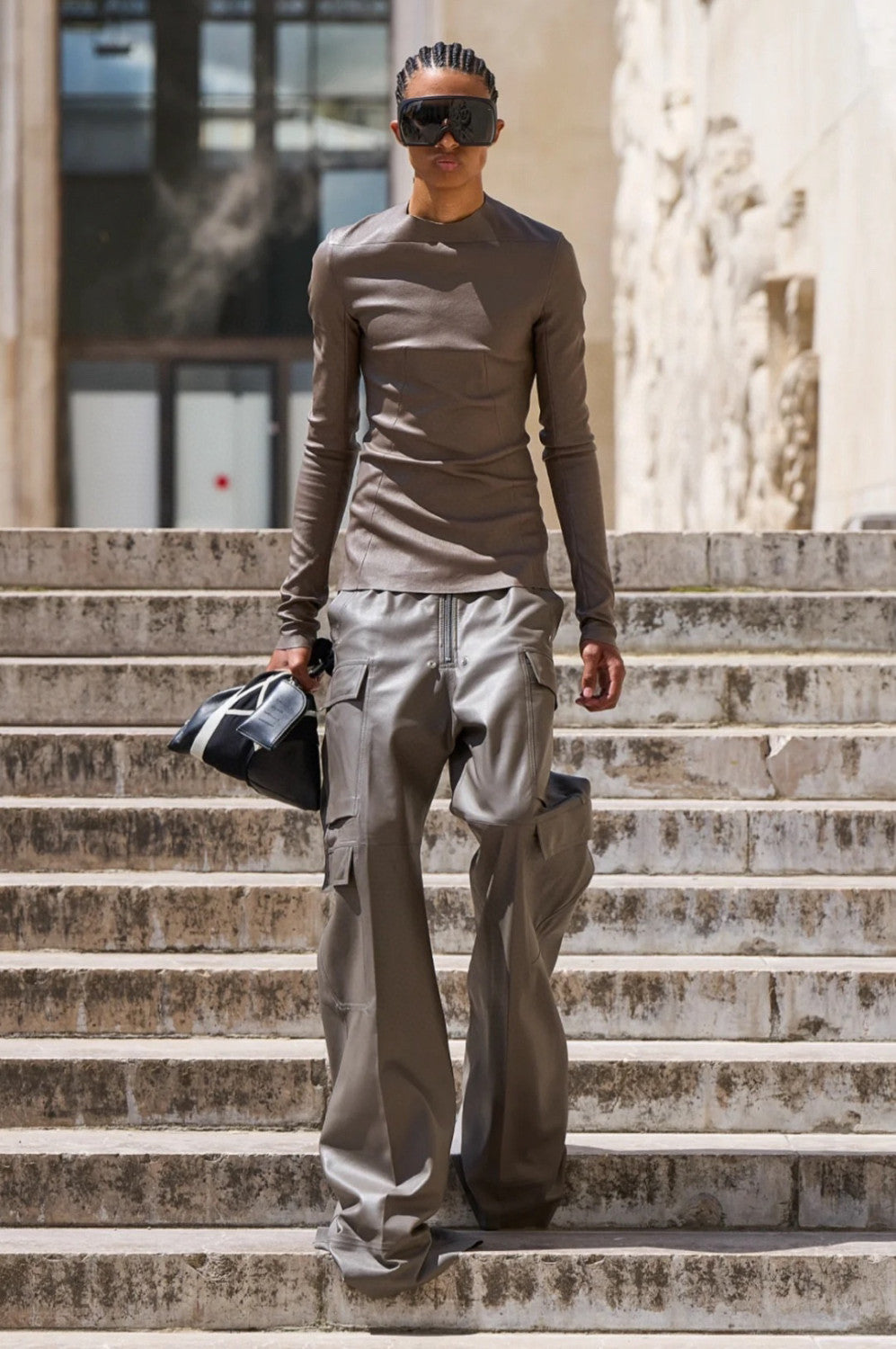 Rick Owens Men's Spliced Side Pockets Solid Color Coated Wide Leg Jeans Spring & Autumn Casual Long Pants Ngvp #1518