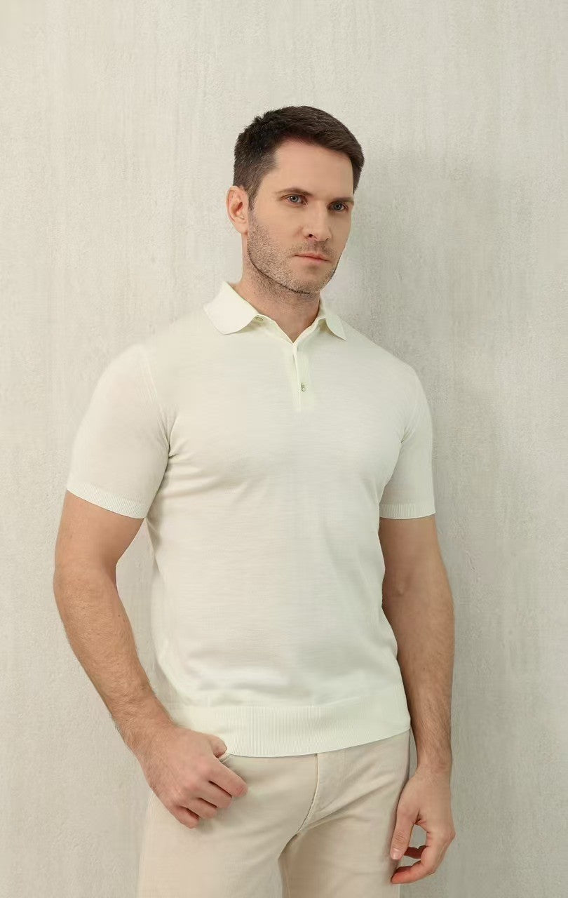 Loro Piana Men's Summer Lapel Straight Solid Color Fitted Pullover Short Sleeve Polo Shirt Ngvp #1554
