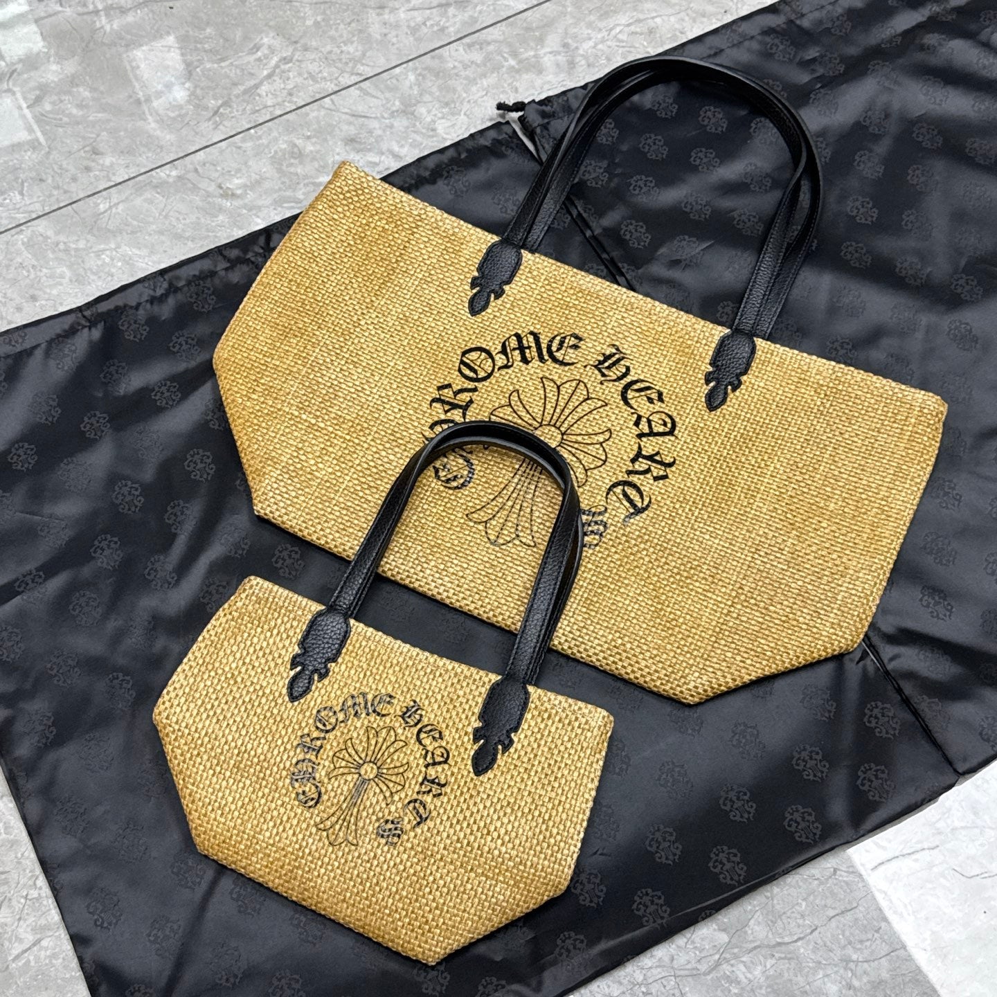Chrome Hearts Women's Solid Color Sanskrit Print Waterproof Straw Shopping Bag Handbag Tote Bags #77936
