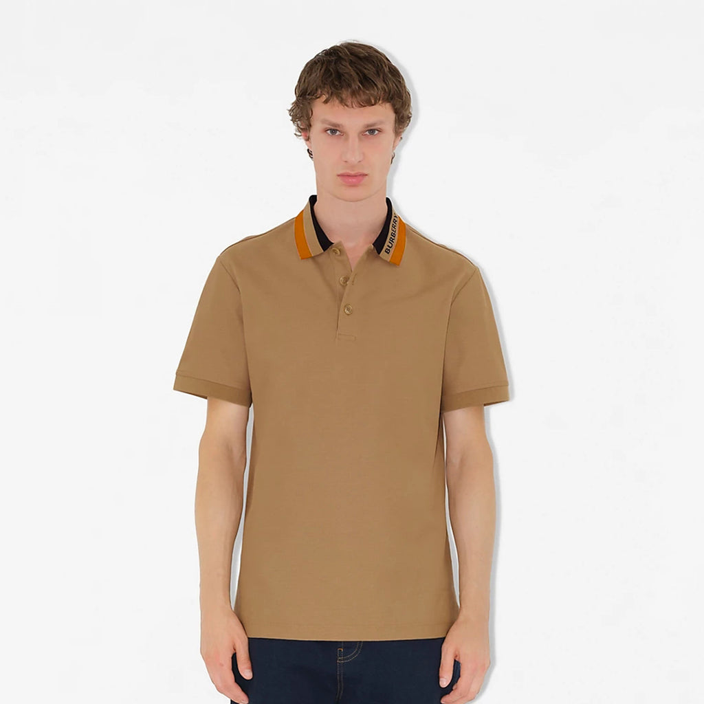Burberry Men's Summer Solid Logo Colorblocking Lapel Cotton Straight Short Sleeve Polo Shirt #99963